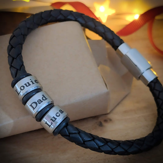 Personalized Leather Bracelet for Men – Custom Engraved Jewellery Gift for Him