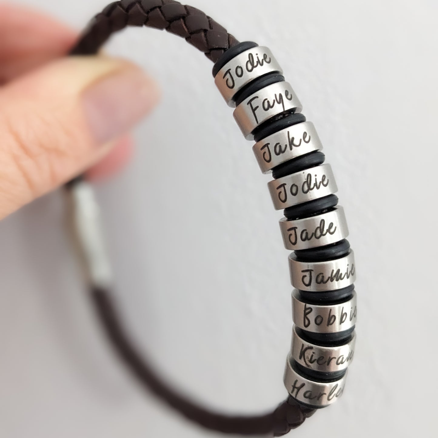 Custom Engraved Leather Bracelet for Men – Personalised Name Rings Gift
