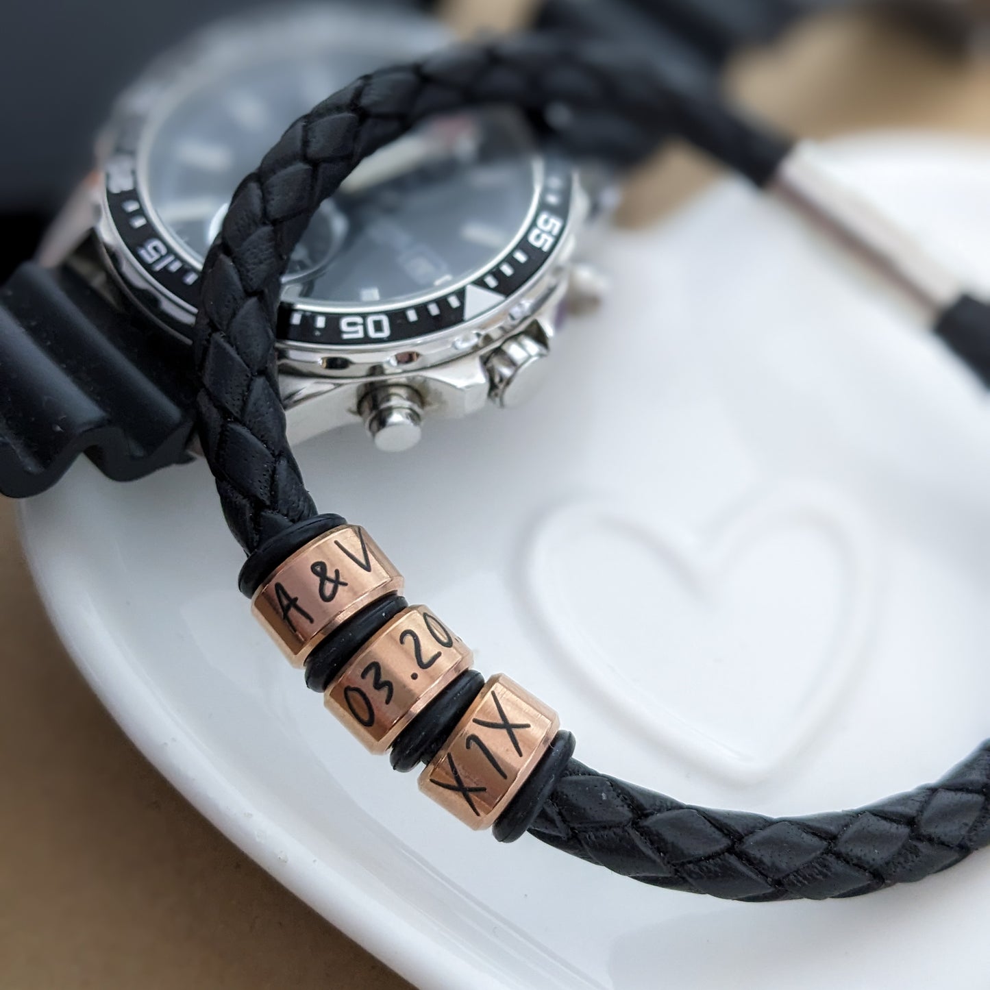 Bronze Rings Custom Leather Bracelet