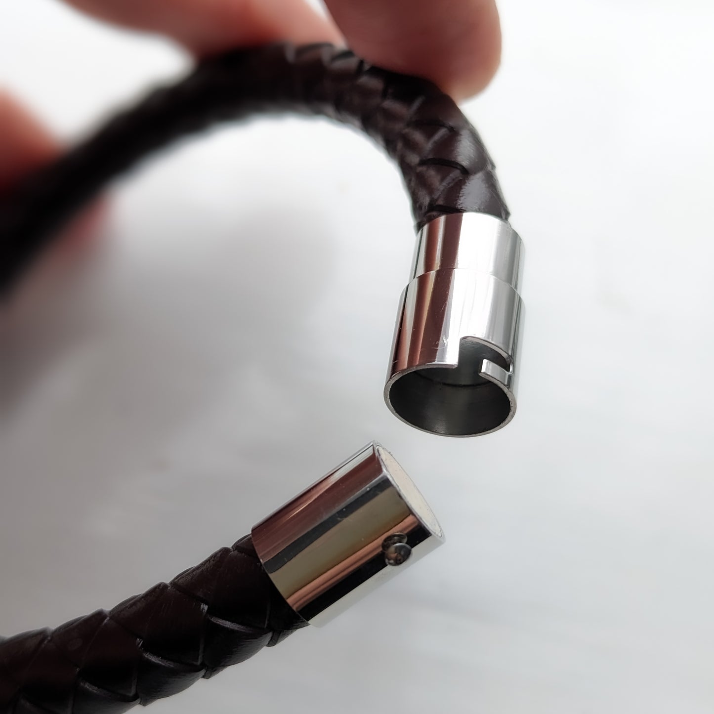 Chunky Leather Bracelet With Engraved Name Rings