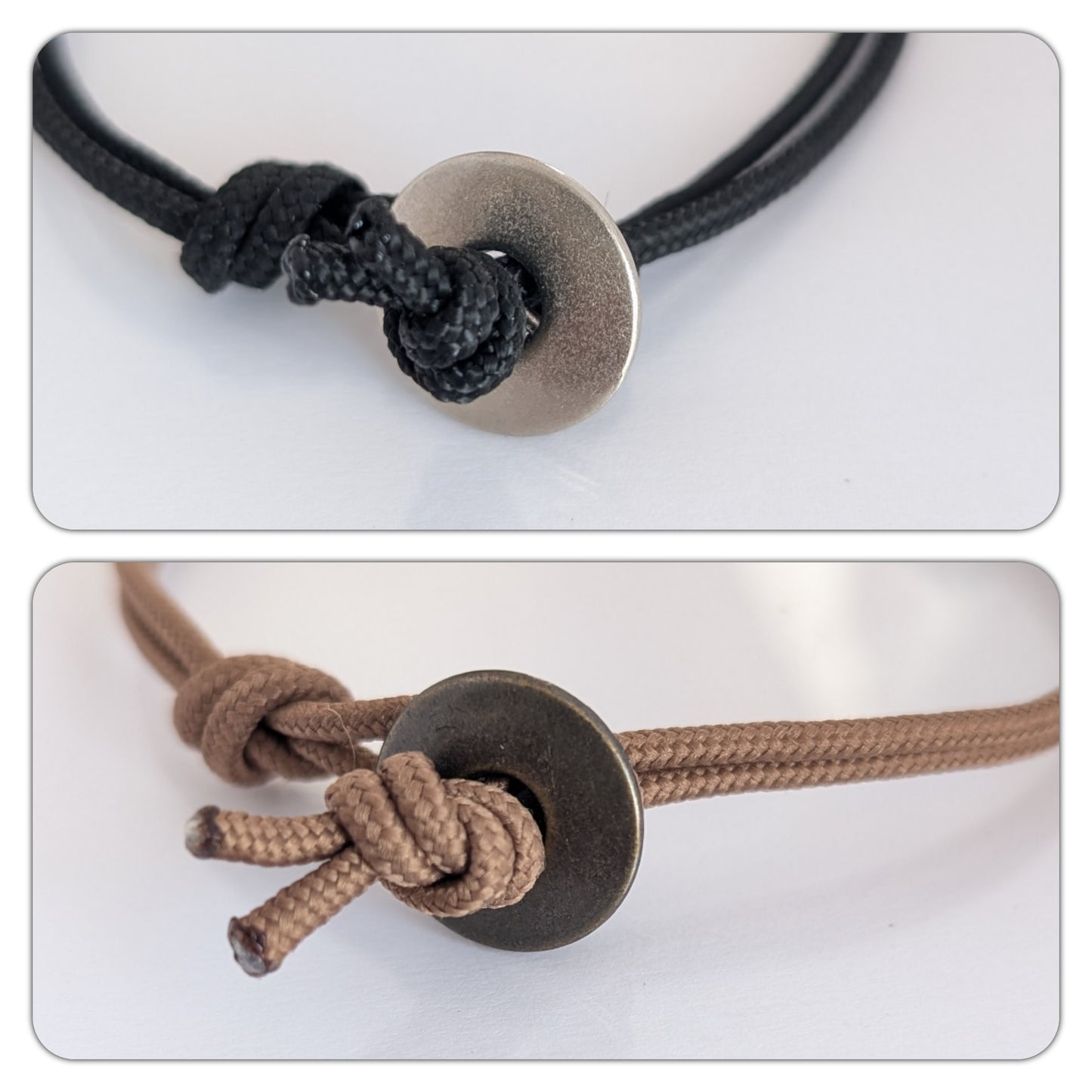 Personalised Beaded Bracelet With Engraved Rings (mocha cord)