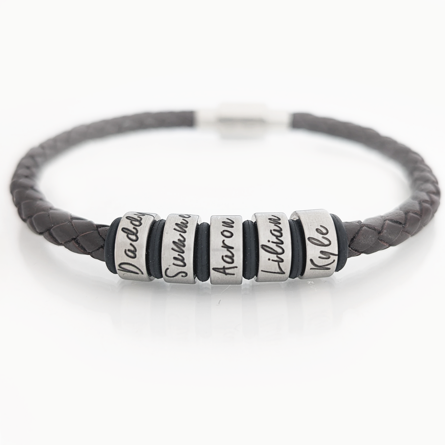 Custom Engraved Leather Bracelet for Men – Personalised Name Rings Gift