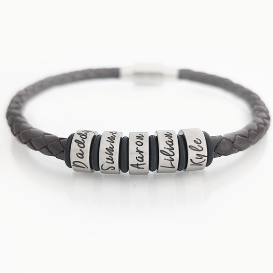 Custom Engraved Leather Bracelet for Men – Personalised Name Rings Gift