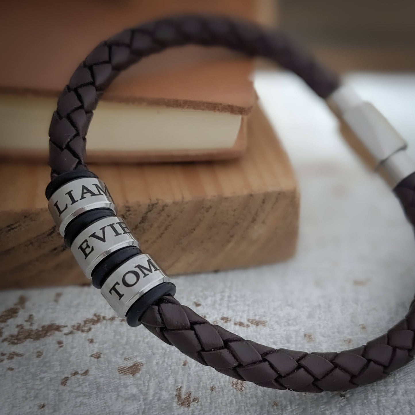 Personalized Leather Bracelet for Men – Custom Engraved Jewellery Gift for Him