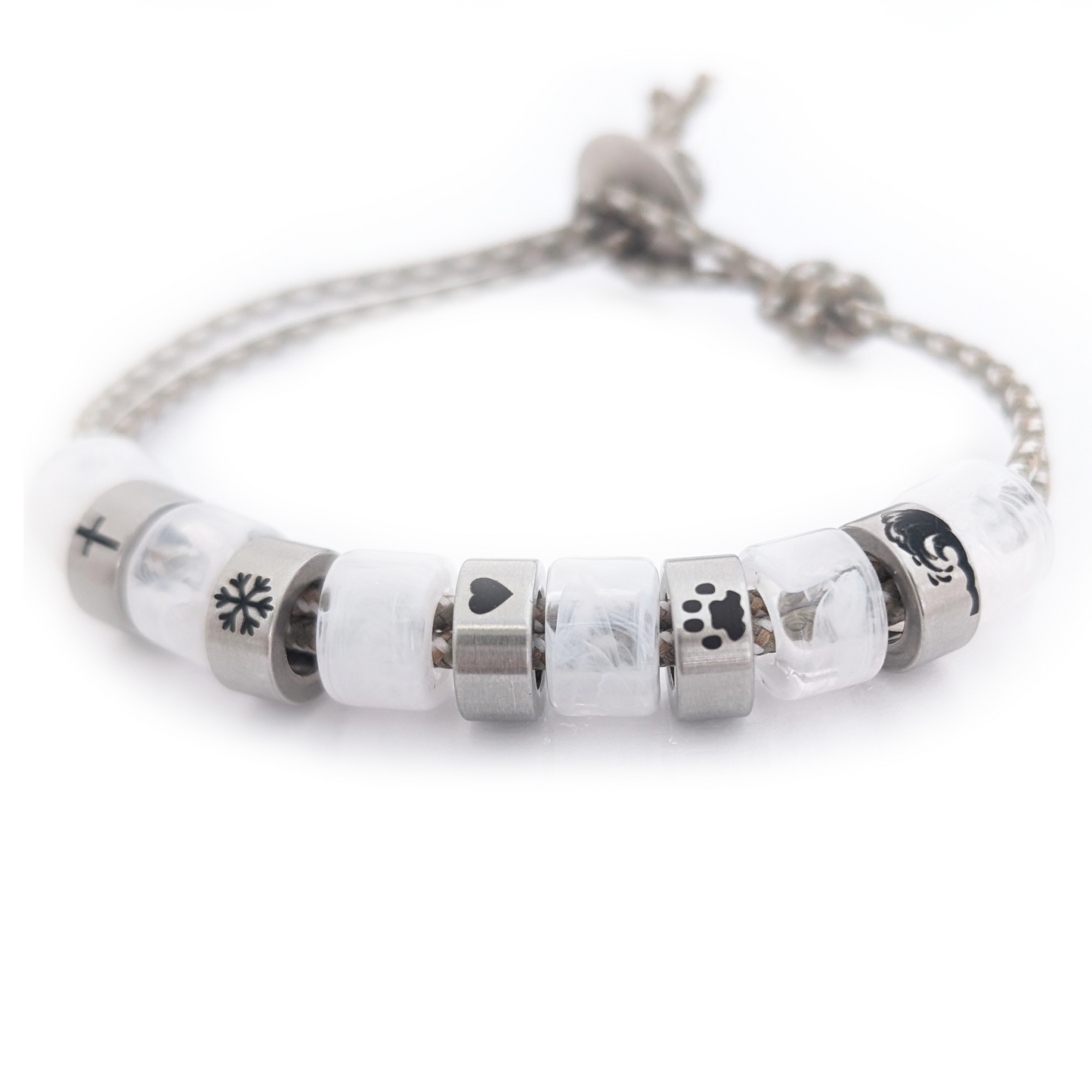 Personalised Beaded Bracelet With Engraved Rings (navy cord)
