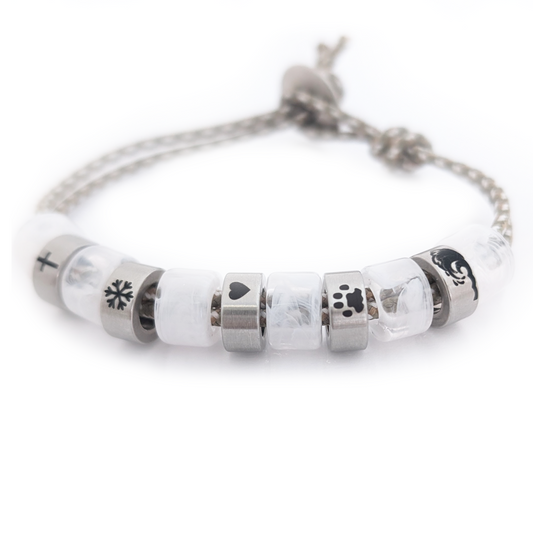 Personalised Beaded Bracelet With Engraved Rings (sandy cord)