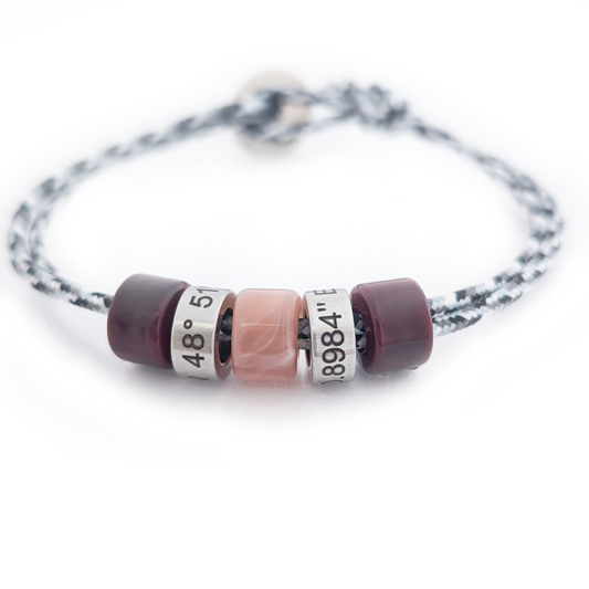 Personalised Beaded Bracelet With Engraved Rings (urban cord)
